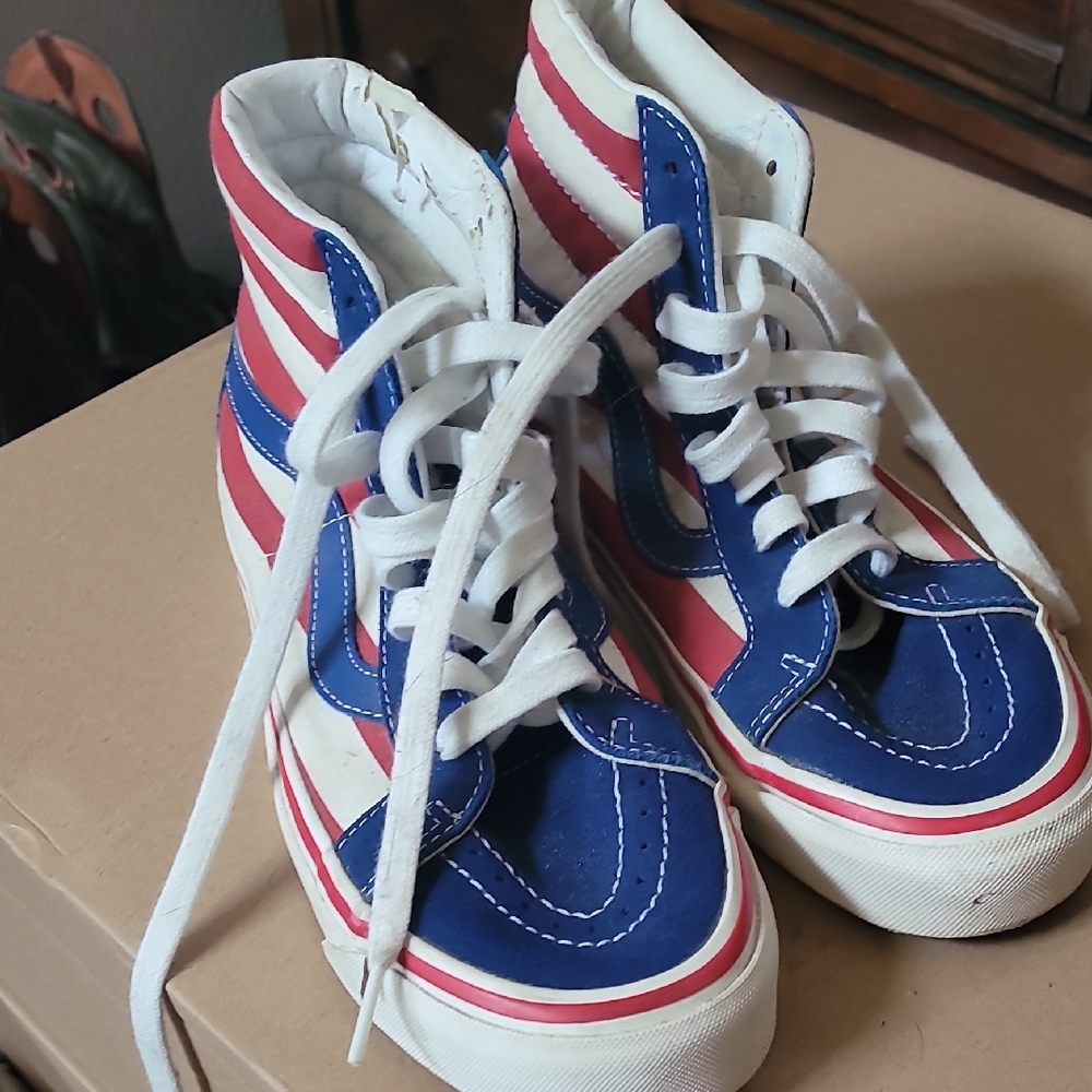 Vans Sk8 Hi 38 DX Red white Blue striped Sz 6
